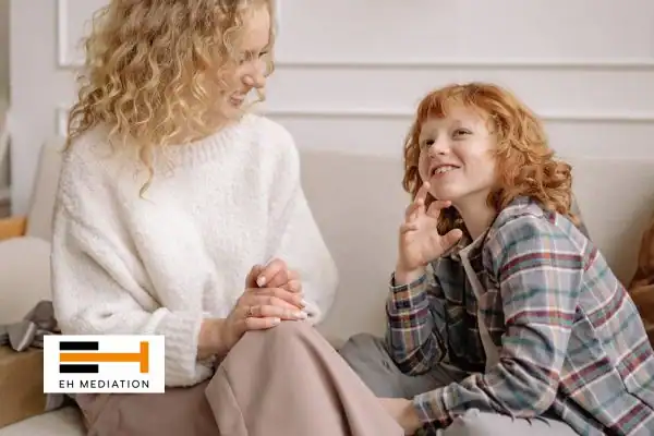 Happy mother and child after sorting child arrangements mediation Shepshed